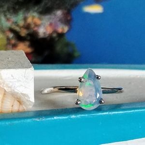 Faceted Ethiopian Opal 925 Sterling Silver Ring